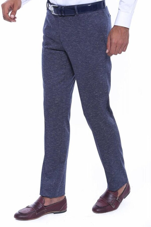 Patterned Navy Blue Men Trousers - Wessi