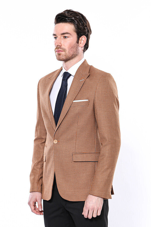 بليزر برتقالي منقوش بقصة ضيقة - ويسي