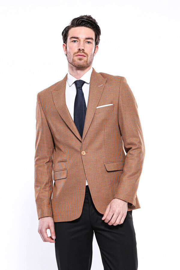 بليزر برتقالي منقوش بقصة ضيقة - ويسي