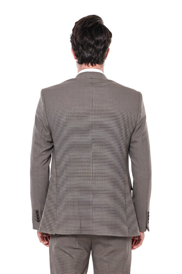 Patterned Slim Fit Light Brown Men Blazer - Wessi