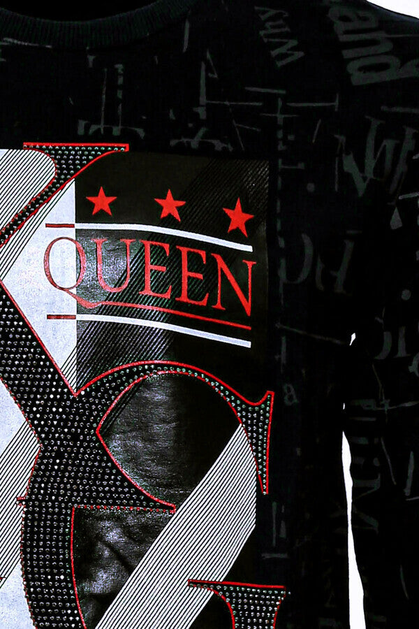 Sudadera Estampada Slim Fit Hombre Negro - Wessi