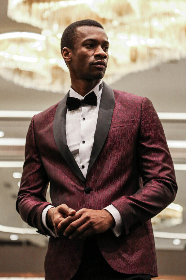 Mens burgundy sales tuxedo jacket