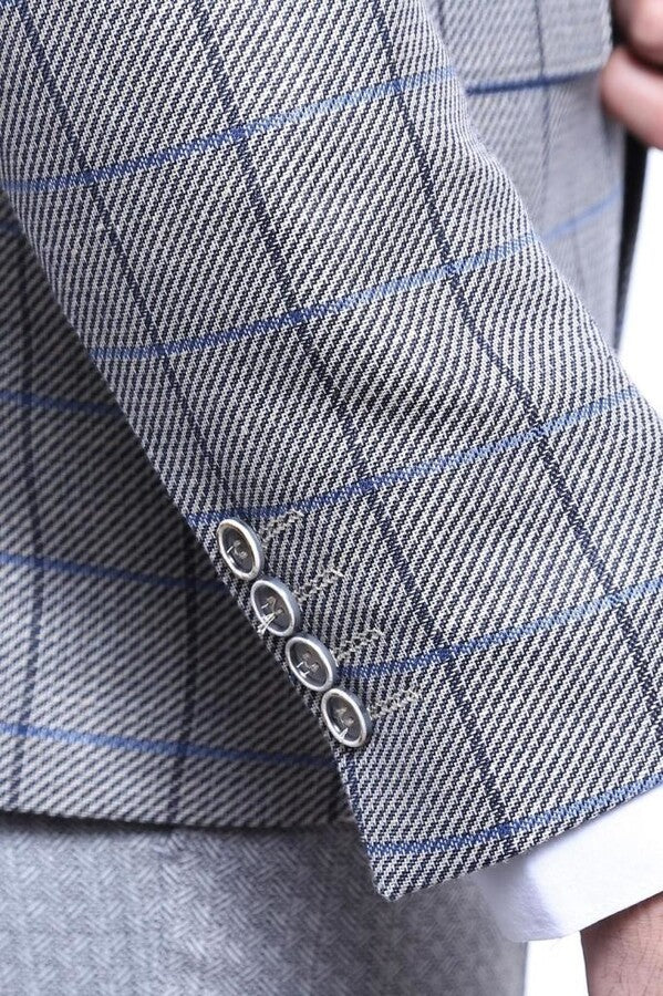 Single Button Pointed Collar Grey Blazer - Wessi