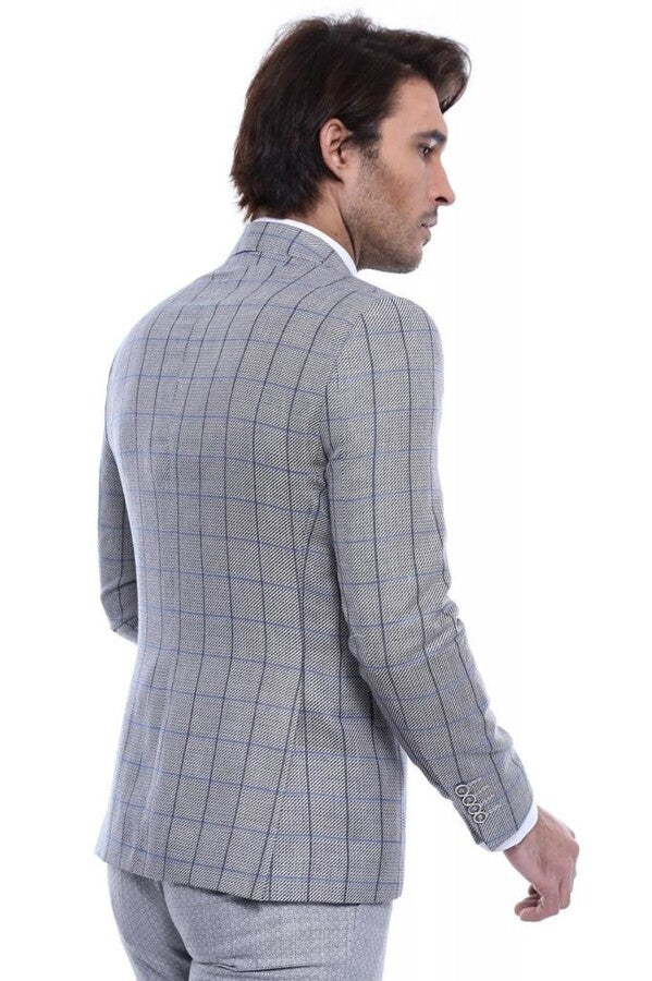 Single Button Pointed Collar Grey Blazer - Wessi