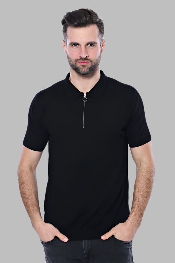 Camiseta Punto Cuello Polo Lisa Negra - Wessi