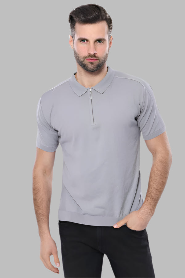 Camiseta Punto Cuello Polo Lisa Gris - Wessi