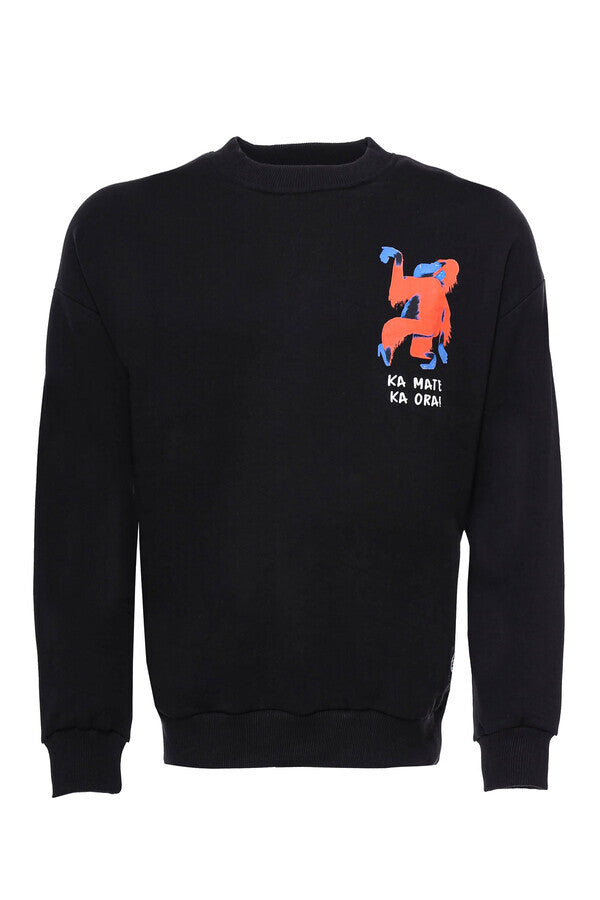 Sweat Homme Noir Imprimé Col Rond - Wessi