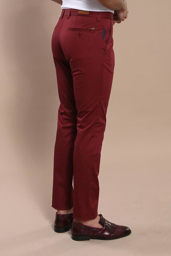 Pantalon Homme Coupe Slim Coton Bordeaux - Wessi
