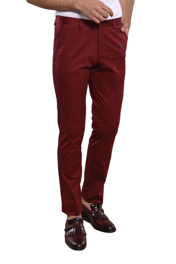 Pantalon Homme Coupe Slim Coton Bordeaux - Wessi