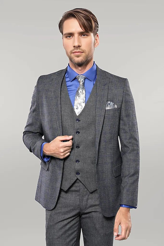 Plaid slim fit suit discount