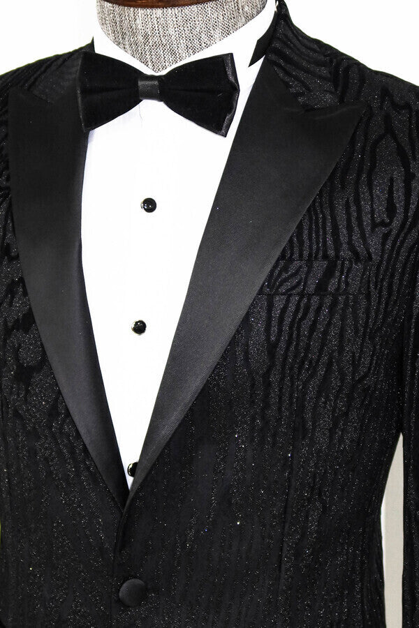 Slim Fit Zebra Patterned Black Prom Blazer - Wessi