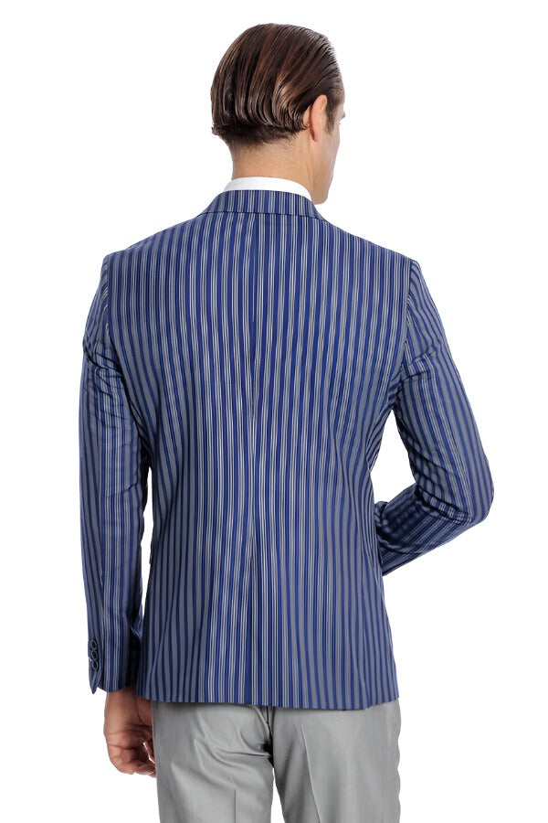 Striped Blue Slim-Fit Blazer - Wessi