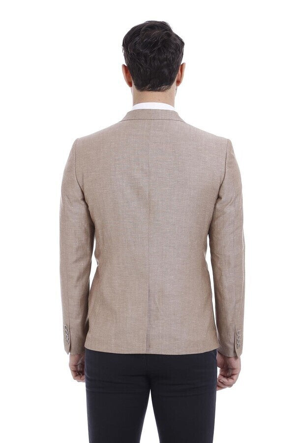 Two Buttons Brown Linen Jacket  - Wessi
