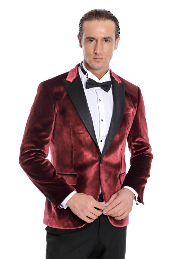Maroon on sale blazer velvet