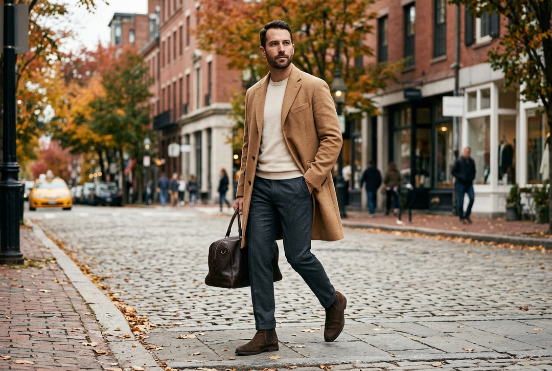 Men's Camel Coats: Pants and Shoe Pairings