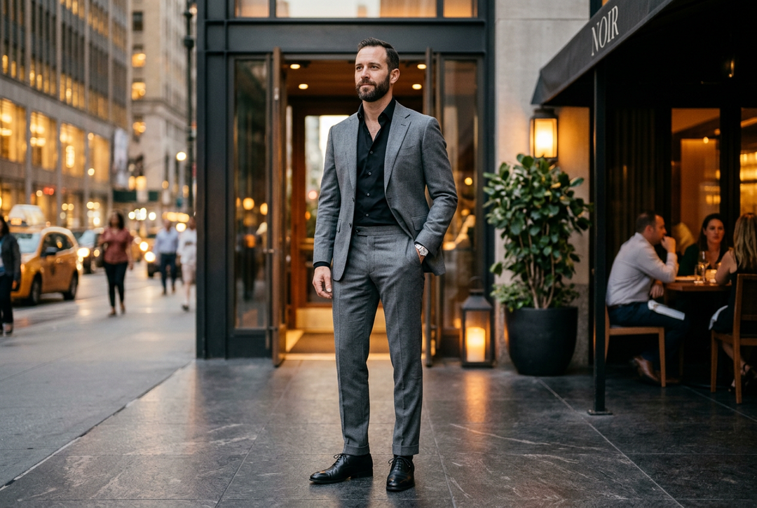 How to Wear a Black Dress Shirt with a Gray Suit