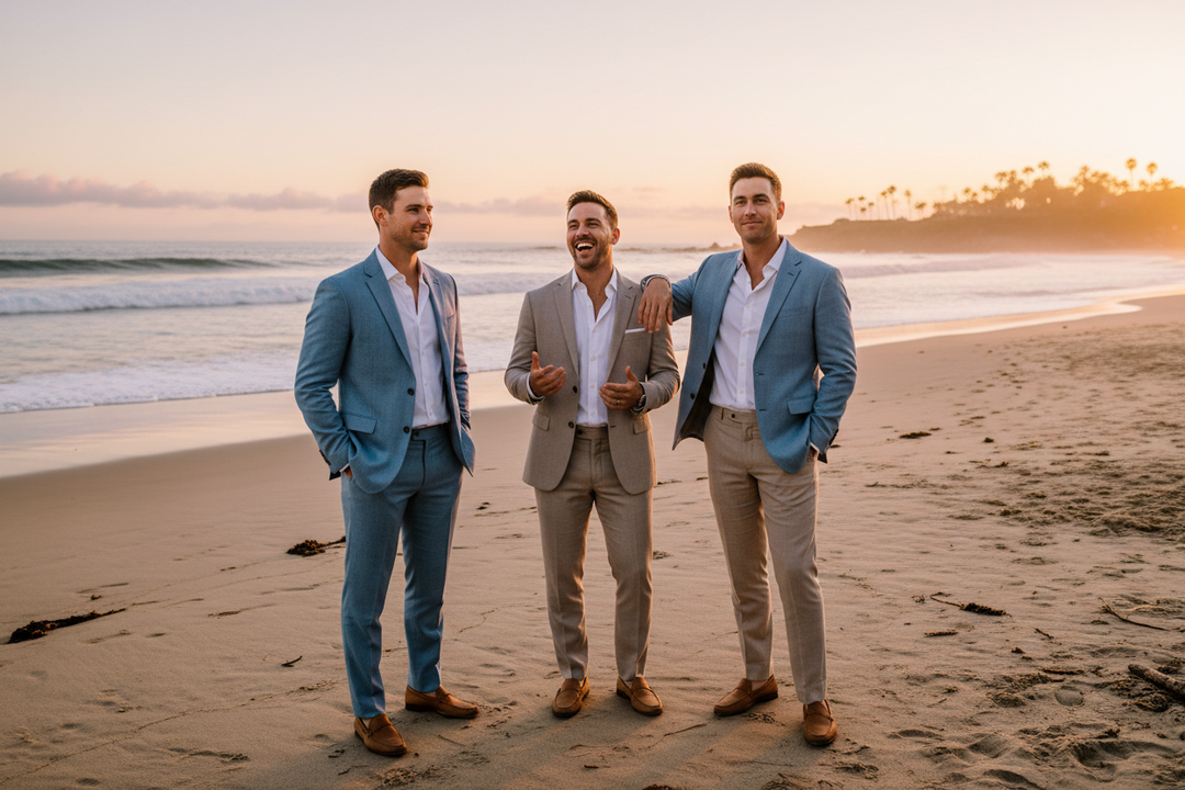Groomsmen Outfit Alternatives to Heavy Wool Suits for Beach Ceremonies