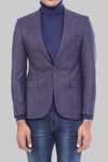 Double Breasted Plaid Burgundy Blazer - Wessi