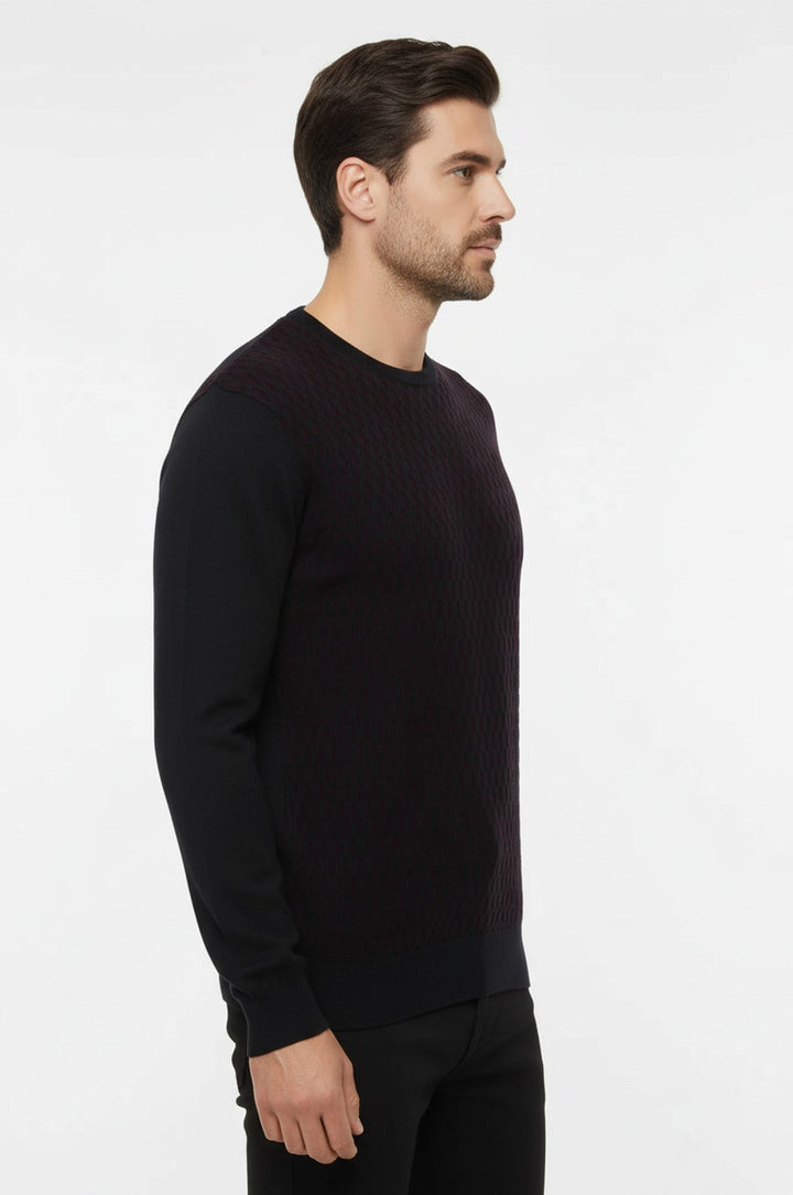 Black Diamond Patterned Circle Neck Sweater - Wessi