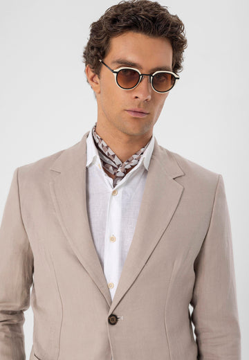 Men's Beige 100% Linen  Blazer Jacket - Wessi