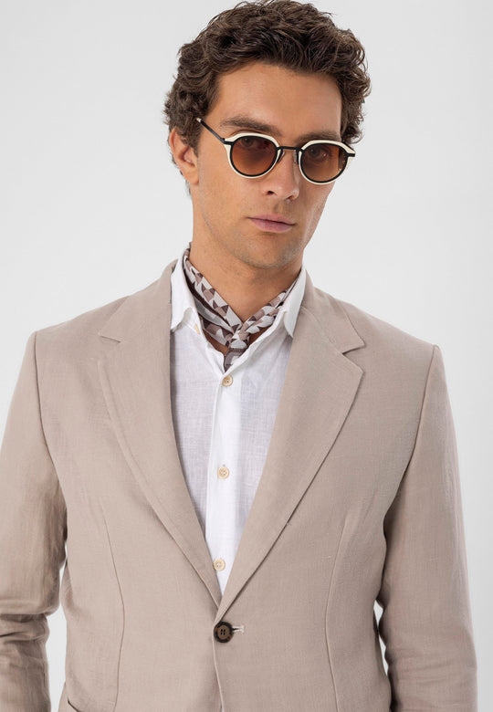 Men's Beige 100% Linen  Blazer Jacket - Wessi