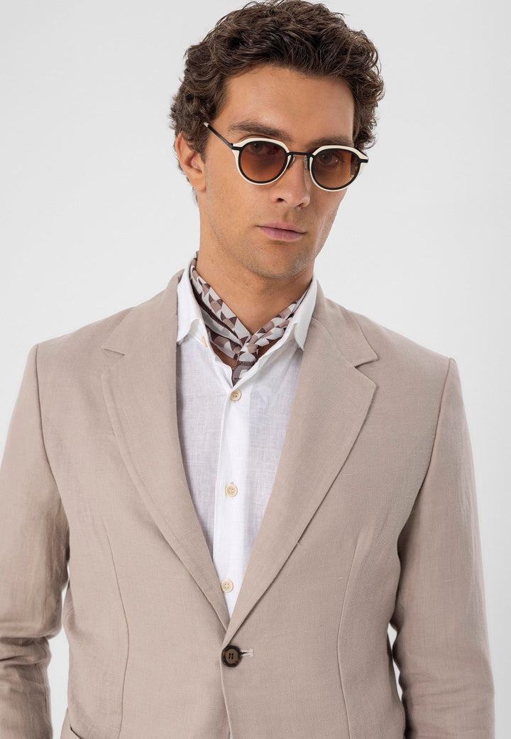 Men's Beige 100% Linen  Blazer Jacket - Wessi