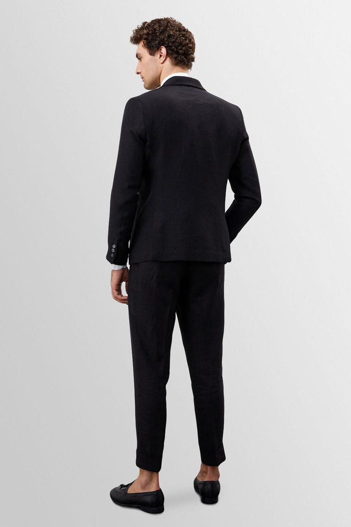 Men's Black 100% Linen  Blazer Jacket - Wessi
