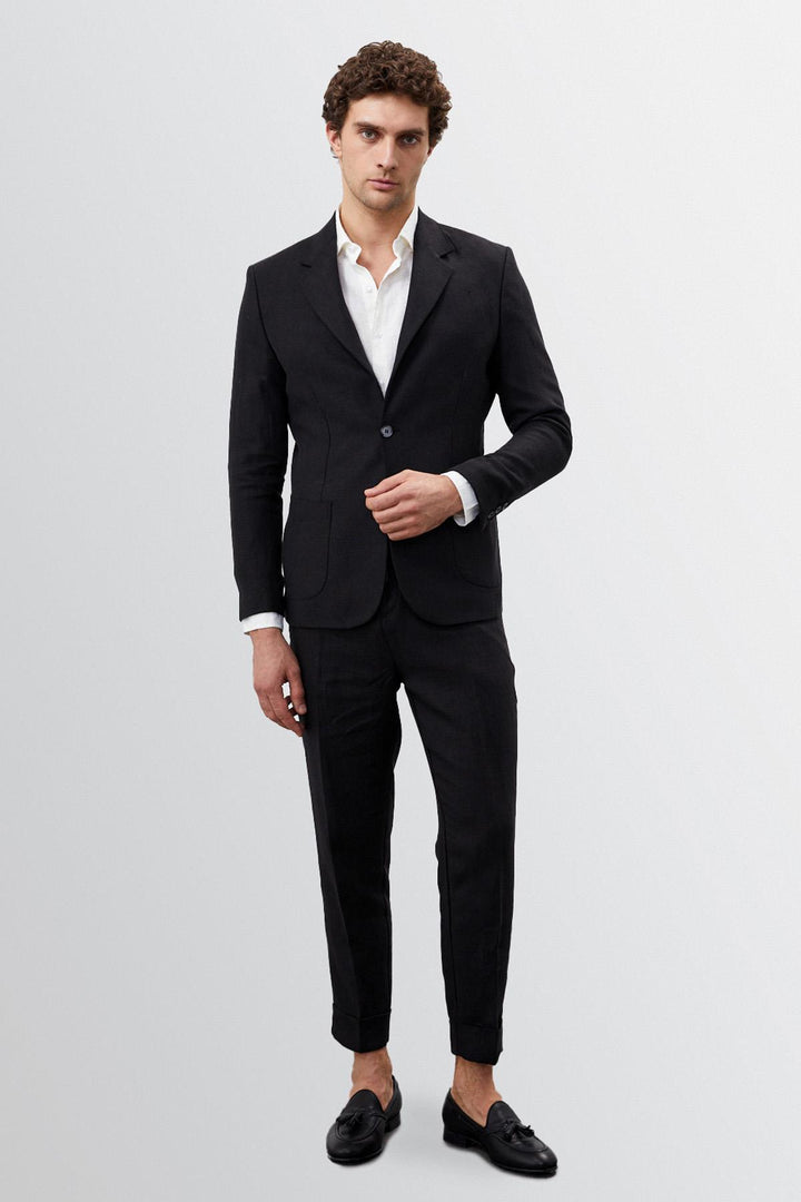 Men's Black 100% Linen  Blazer Jacket - Wessi