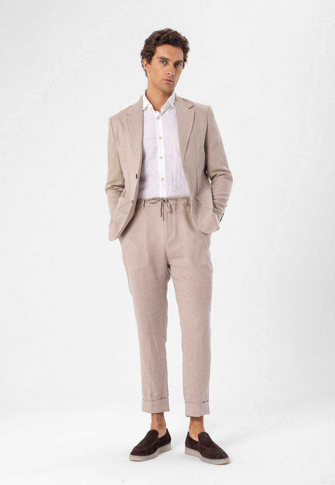 Men's Beige 100% Linen  Blazer Jacket - Wessi