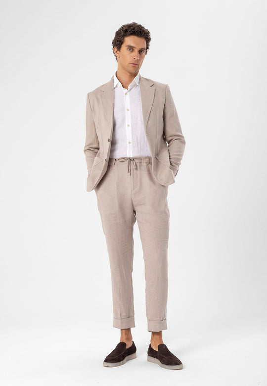 Men's Beige 100% Linen  Blazer Jacket - Wessi