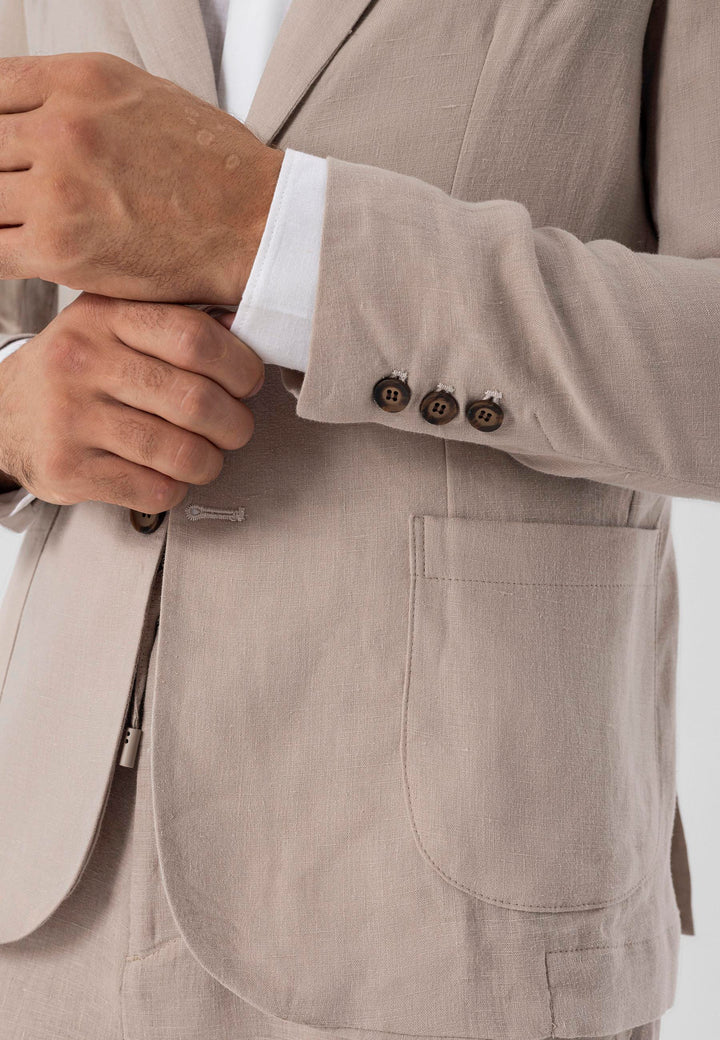 Men's Beige 100% Linen  Blazer Jacket - Wessi