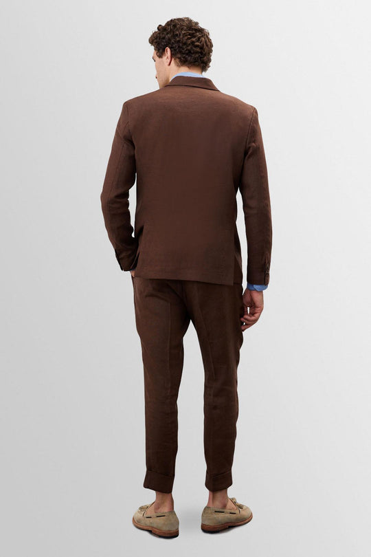 Men's Brown 100% Linen  Blazer Jacket - Wessi