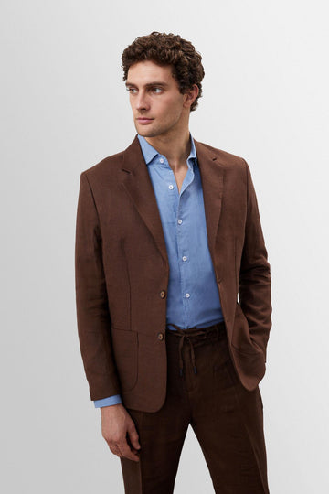 Men's Brown 100% Linen  Blazer Jacket - Wessi