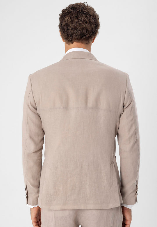 Men's Beige 100% Linen  Blazer Jacket - Wessi