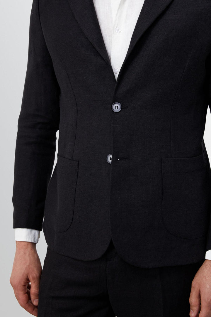 Men's Black 100% Linen  Blazer Jacket - Wessi