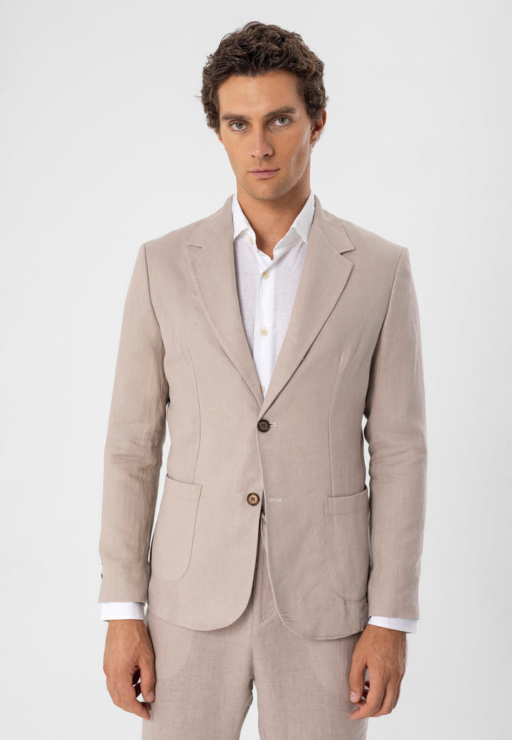 Men's Beige 100% Linen  Blazer Jacket - Wessi