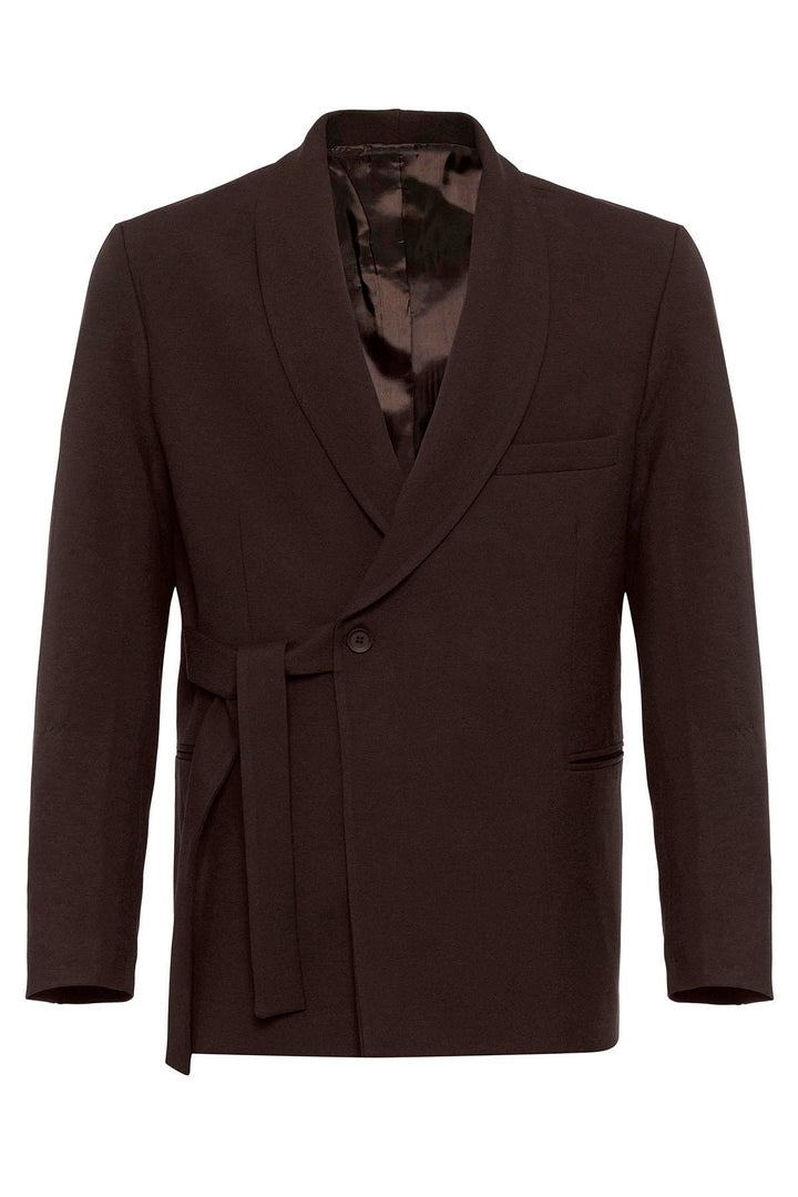 Men's Brown 100% Linen Pocket Detail Double-Breasted  Blazer - Wessi