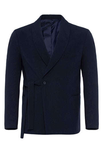 Blazer cruzado para hombre 100% lino azul marino con detalle de bolsillos - Wessi