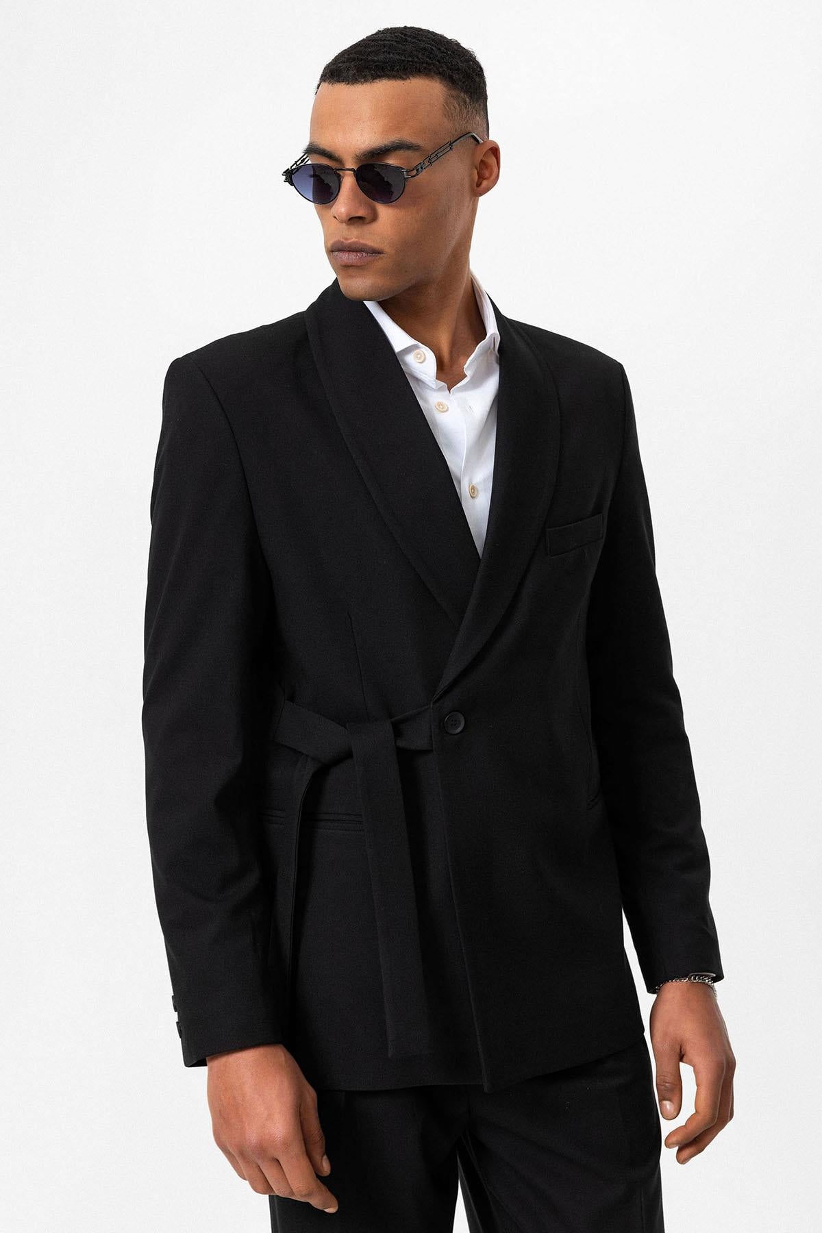 Blazer Homme Noir Ceinture Double Boutonnage Wessi