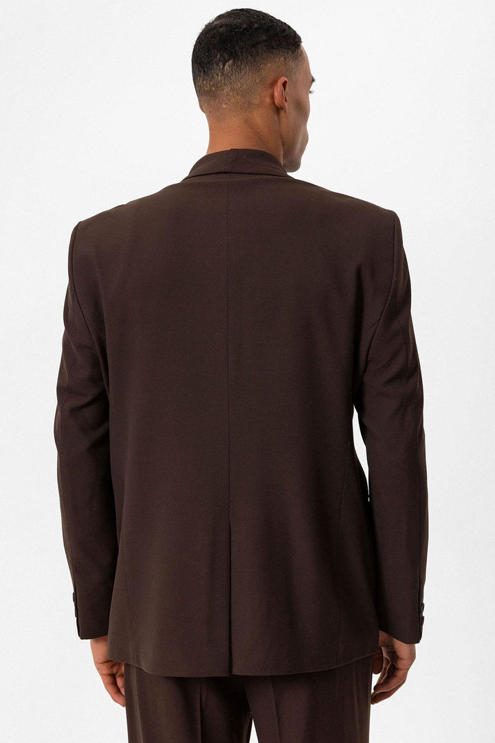 Men's Brown 100% Linen Pocket Detail Double-Breasted  Blazer - Wessi