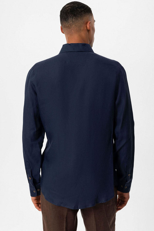 Men's Navy Blue 100% Linen Long-Sleeve Shirt - Wessi Wessi - Discover Diversity Men's Navy Blue 100% Linen Long-Sleeve Shirt - Wessi Wessi - Discover Diversity