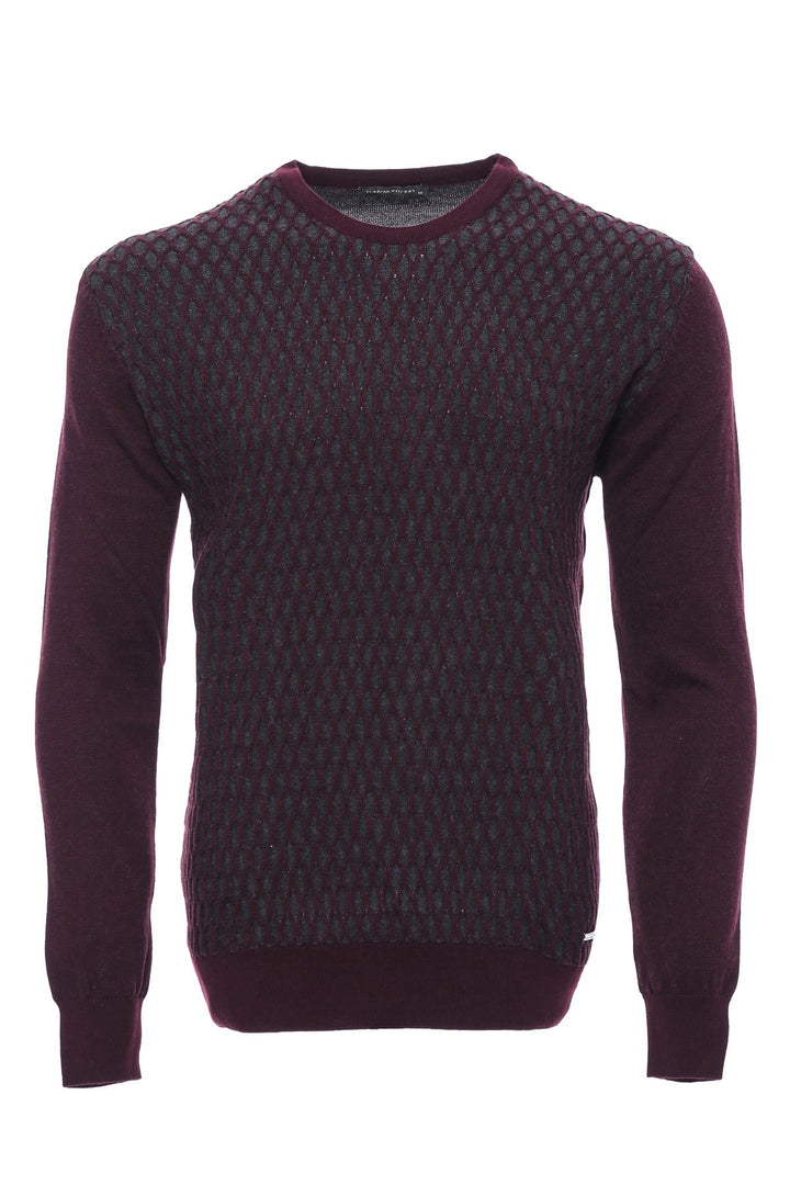 Pull Col Rond à Motifs Diamants Bordeaux - Wessi