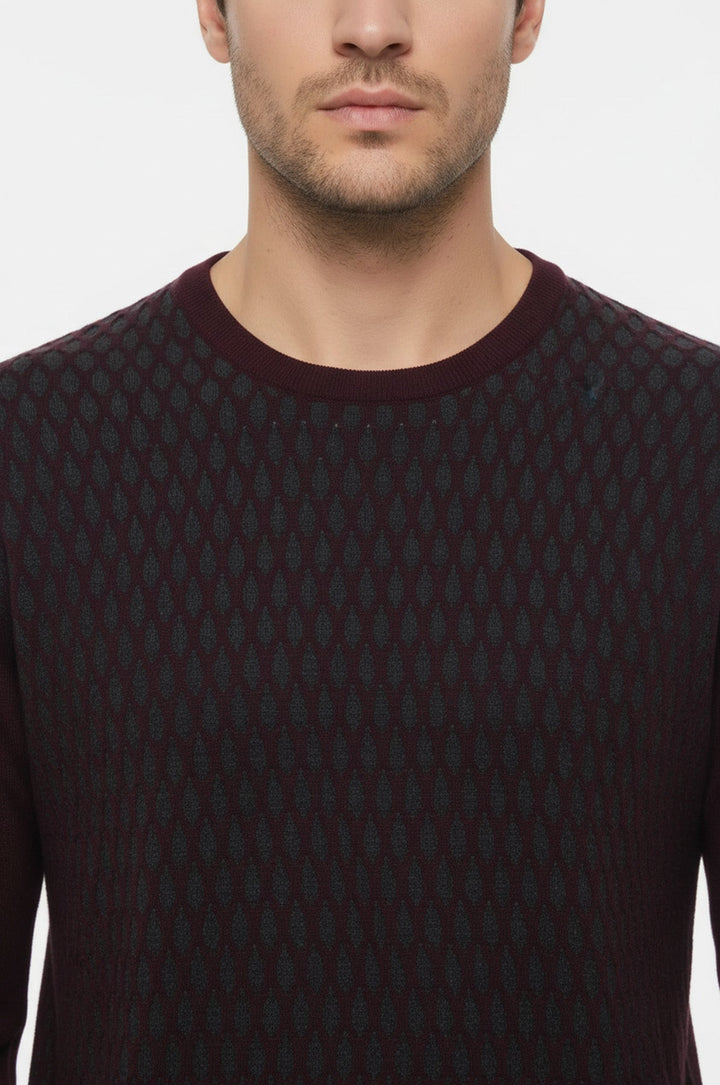 Pull Col Rond à Motifs Diamants Bordeaux - Wessi