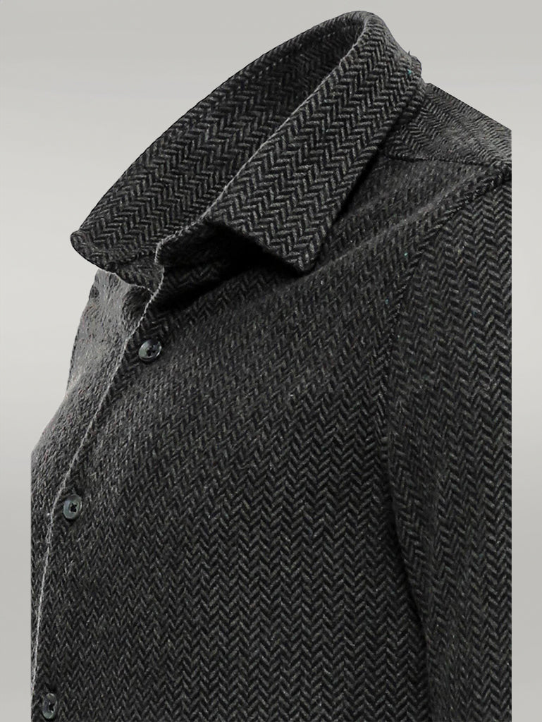 Herringbone Pattern Thick Dark Green Men Lumberjack Shirt - Wessi