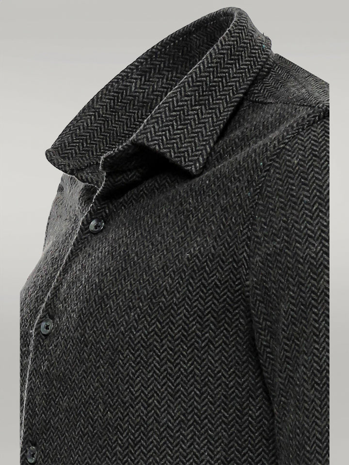 Herringbone Pattern Thick Dark Green Men Lumberjack Shirt - Wessi