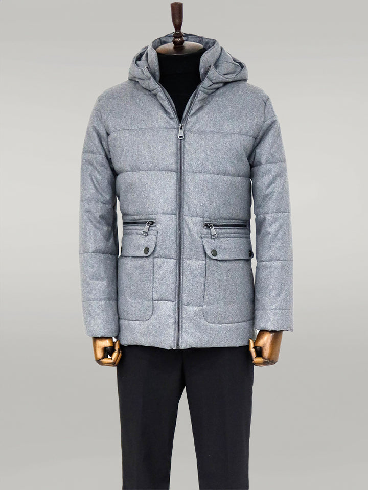 Slim Fit Hooded Grey Men Coat - Wessi