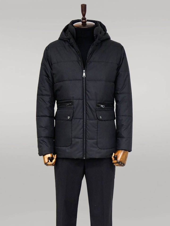 Slim Fit Hooded Black Men Coat - Wessi