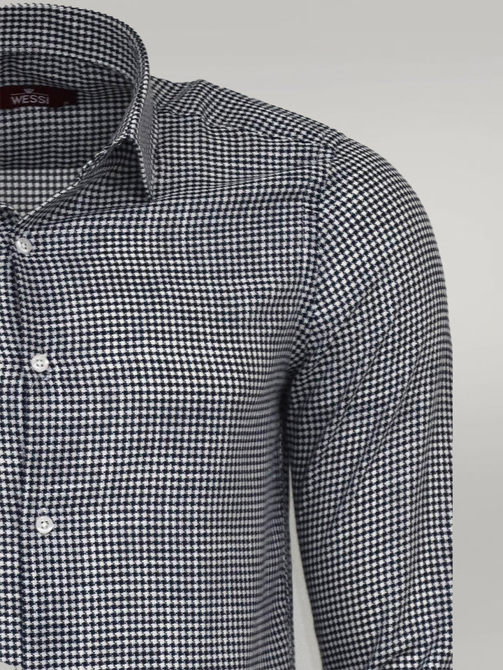 Houndstooth Pattern Navy Blue Men Shirt - Wessi