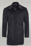 Dark Grey Hidden Button Peak Lapel Coat - Wessi