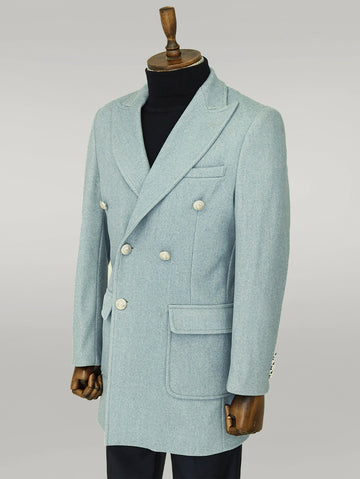 Cappotto doppiopetto da uomo in lana e cashmere azzurro con bottoni in metallo - Wessi
